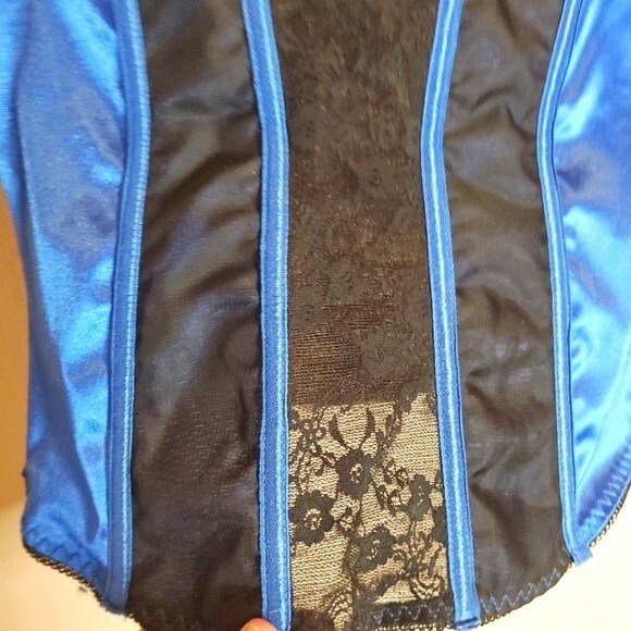 Natine blue and black satin lace corset size 36B - Picture 4 of 6